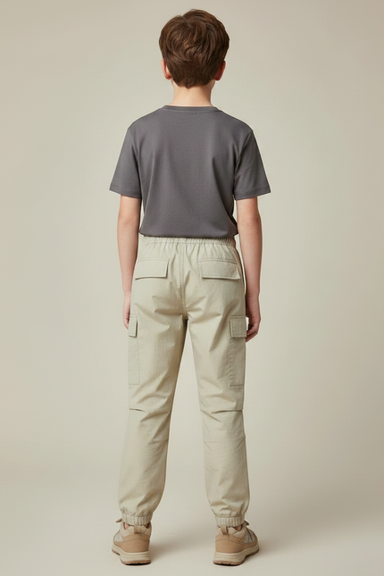 Pantalon Randonnée Beige Cargo Ample Enfant Élastiqué - Polyester - vue 2