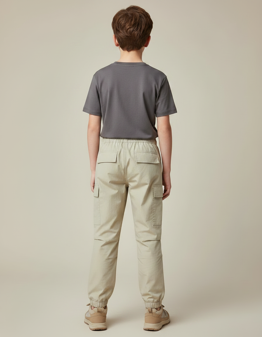 Pantalon Randonnée Beige Cargo Ample Enfant Élastiqué - Polyester - vue 2