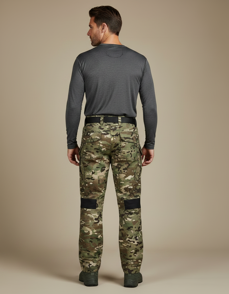 Pantalon Randonnée Camouflage Cargo Multipoches Tactique Homme - Multicolore Toile - vue 2