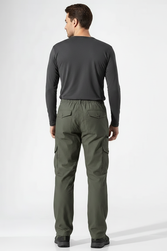 Pantalon Randonnée Cargo Vert Ample Multi-Poches Homme - Kaki Toile - vue 2