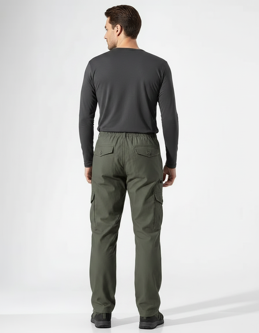 Pantalon Randonnée Cargo Vert Ample Multi-Poches Homme - Kaki Toile - vue 2