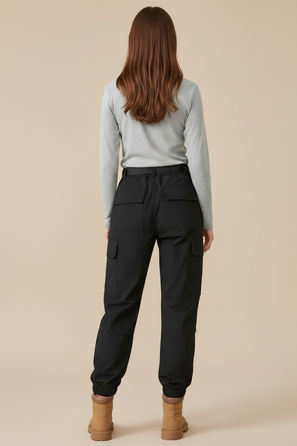 Pantalon Randonnée Noir Cargo Femme Ample Imperméable - Polyester - vue 2
