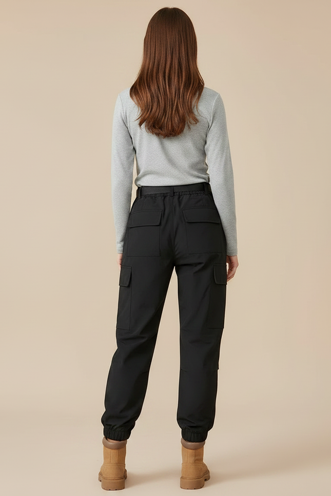 Pantalon Randonnée Noir Cargo Femme Ample Imperméable - Polyester - vue 2