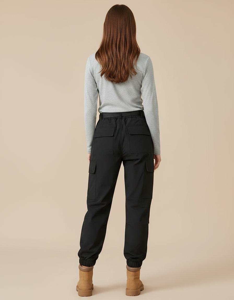Pantalon Randonnée Noir Cargo Femme Ample Imperméable - Polyester - vue 2