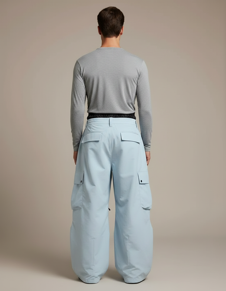 Pantalon Randonnée Bleu Clair Ample Cargo Imperméable Homme - Polyester - vue 2