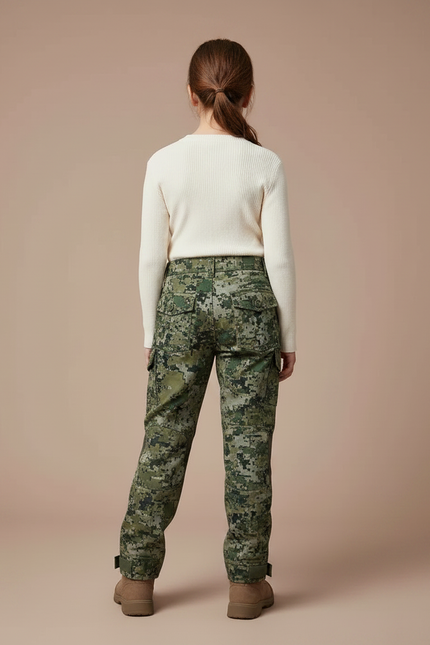 Pantalon Randonnée Camouflage Vert Renforcé Enfant - Toile - vue 2