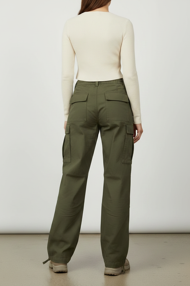 Pantalon Randonnée Kaki Ample Cargo Cordon Femme - Toile - vue 2