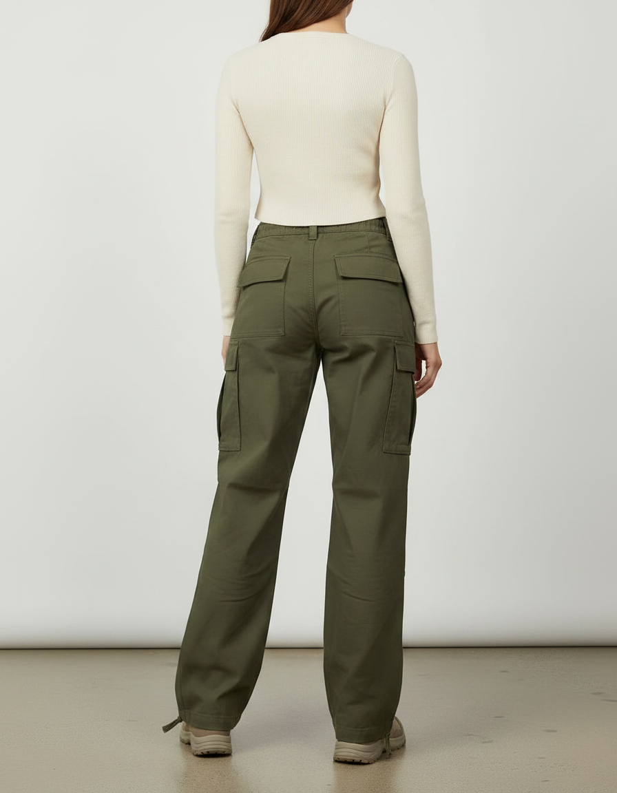 Pantalon Randonnée Kaki Ample Cargo Cordon Femme - Toile - vue 2