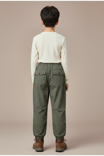 Pantalon Randonnée Vert Enfant Léger Cargo Élastiqué - Kaki Polyester - vue 2