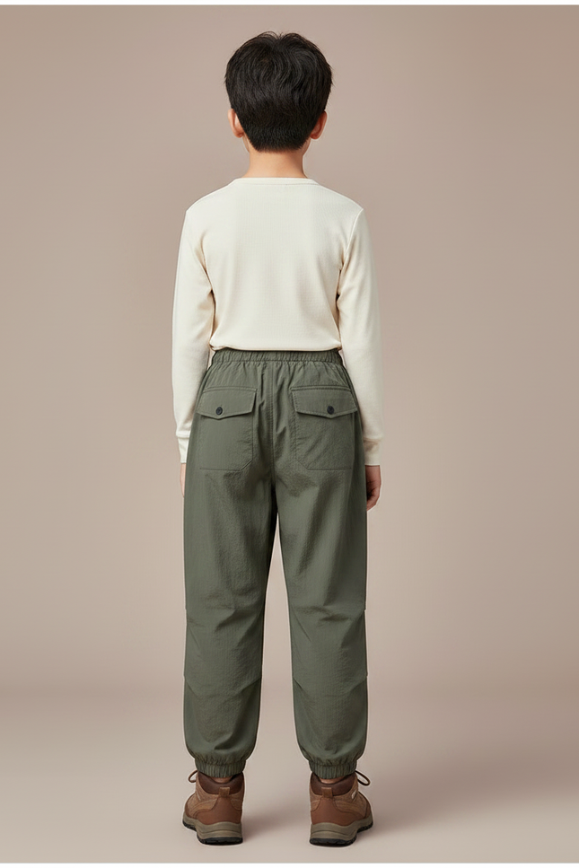 Pantalon Randonnée Vert Enfant Léger Cargo Élastiqué - Kaki Polyester - vue 2