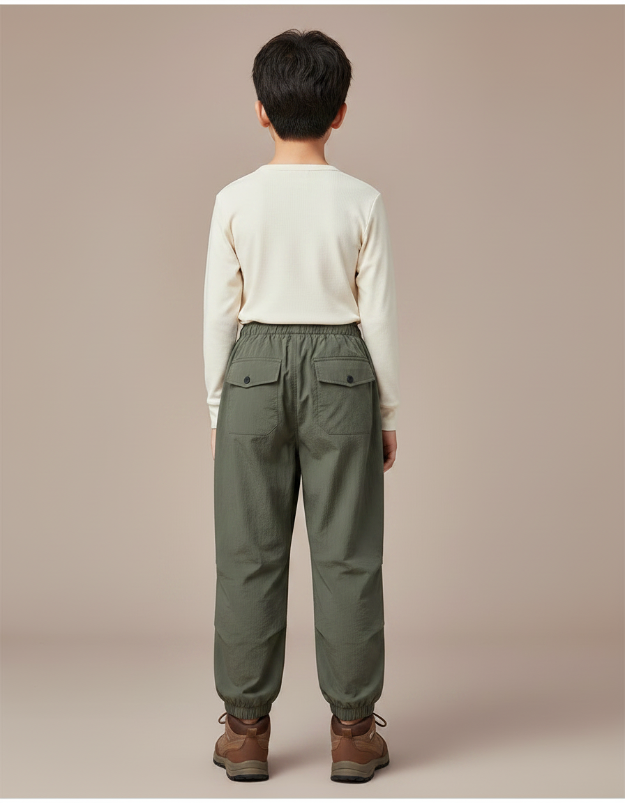 Pantalon Randonnée Vert Enfant Léger Cargo Élastiqué - Kaki Polyester - vue 2