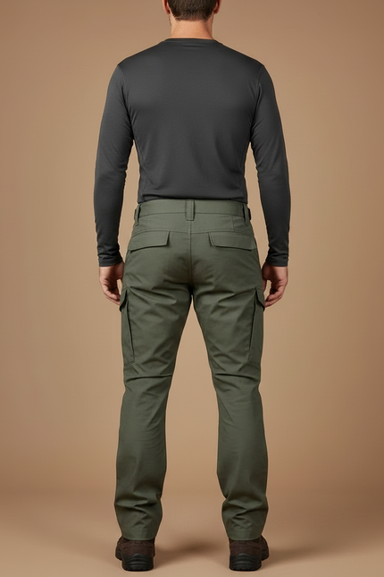 Pantalon Randonnée Vert Cargo Tactique Robuste Homme - Kaki Toile - vue 2