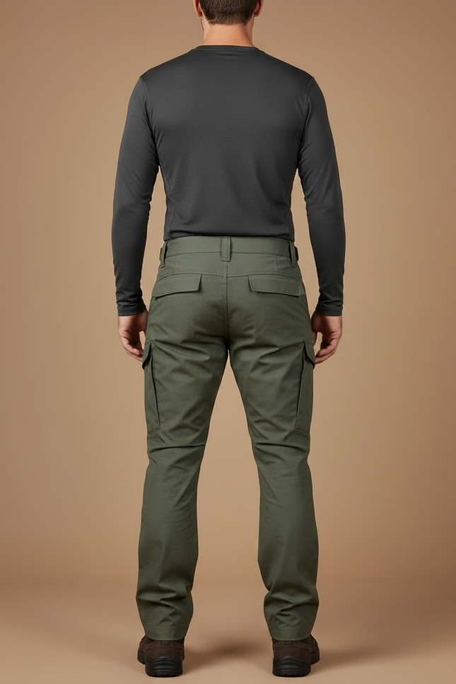 Pantalon Randonnée Vert Cargo Tactique Robuste Homme - Kaki Toile - vue 2