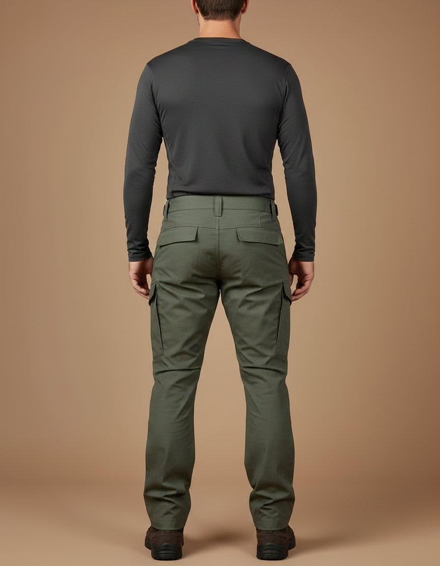 Pantalon Randonnée Vert Cargo Tactique Robuste Homme - Kaki Toile - vue 2