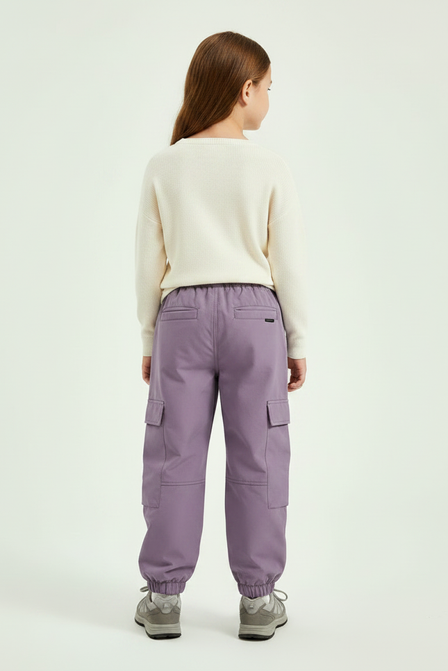 Pantalon Randonnée Violet Cargo Enfant Doublé Polaire - Polyester - vue 2