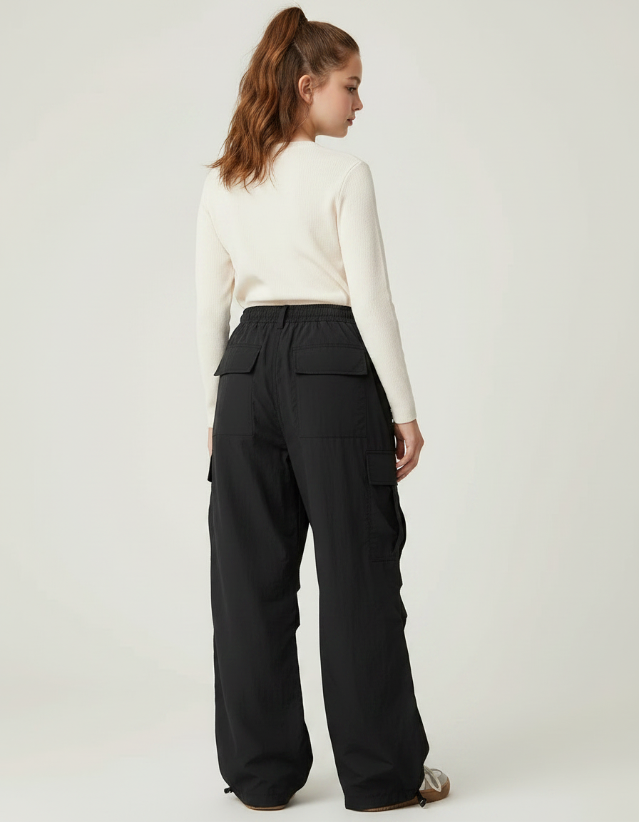 Pantalon Randonnée Noir Ample Cargo Décontracté Femme - Polyester - vue 2