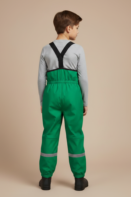 Pantalon Randonnée Vert Imperméable Réfléchissant Bretelles Enfant - Polyester - vue 2