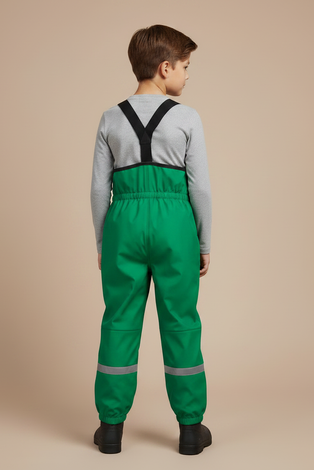 Pantalon Randonnée Vert Imperméable Réfléchissant Bretelles Enfant - Polyester - vue 2