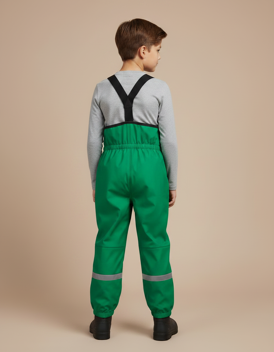 Pantalon Randonnée Vert Imperméable Réfléchissant Bretelles Enfant - Polyester - vue 2