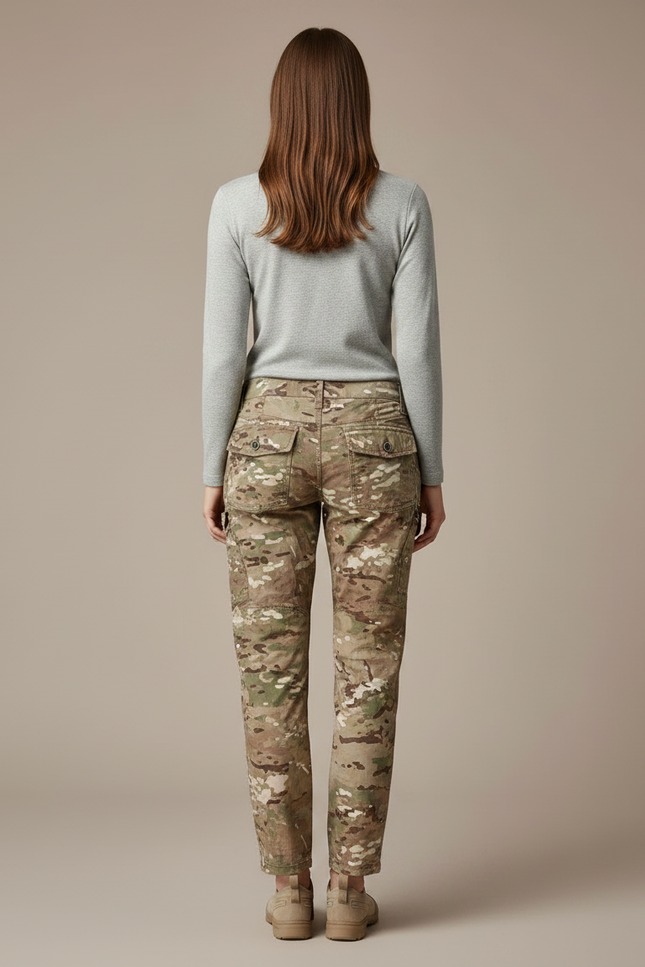 Pantalon Randonnée Camouflage Cargo Léger Femme - Multicolore Toile - vue 2