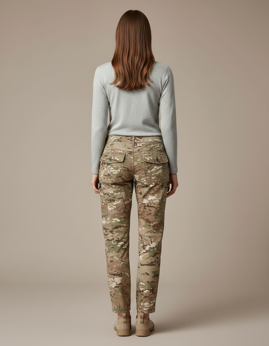 Pantalon Randonnée Camouflage Cargo Léger Femme - Multicolore Toile - vue 2