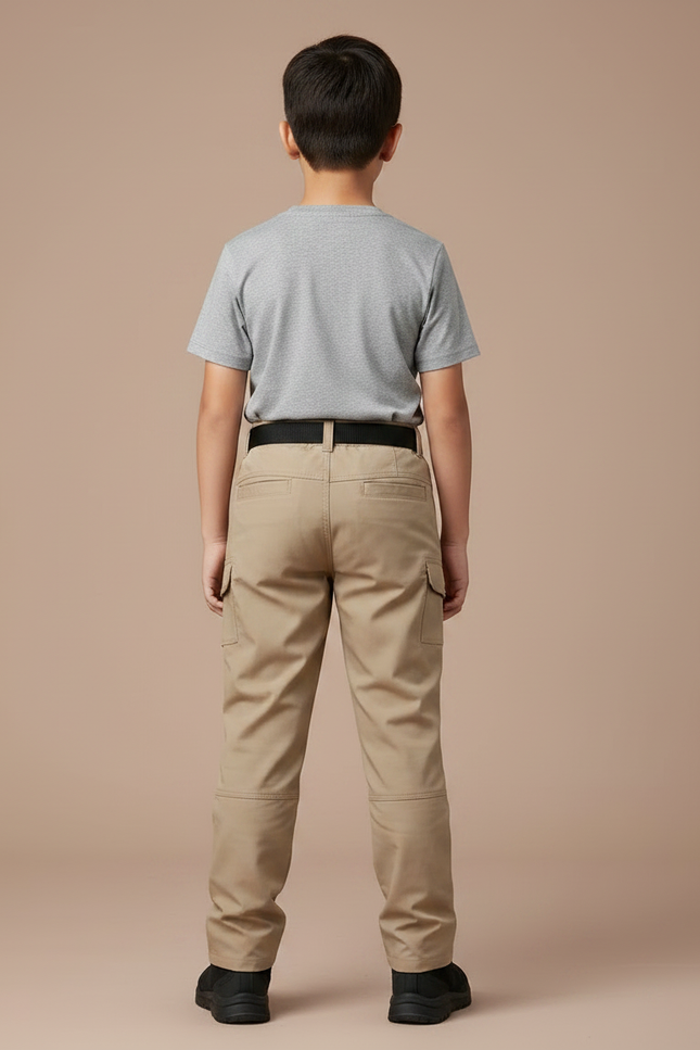 Pantalon Randonnée Beige Enfant Tactique Résistant Multipoches - Polyester - vue 2