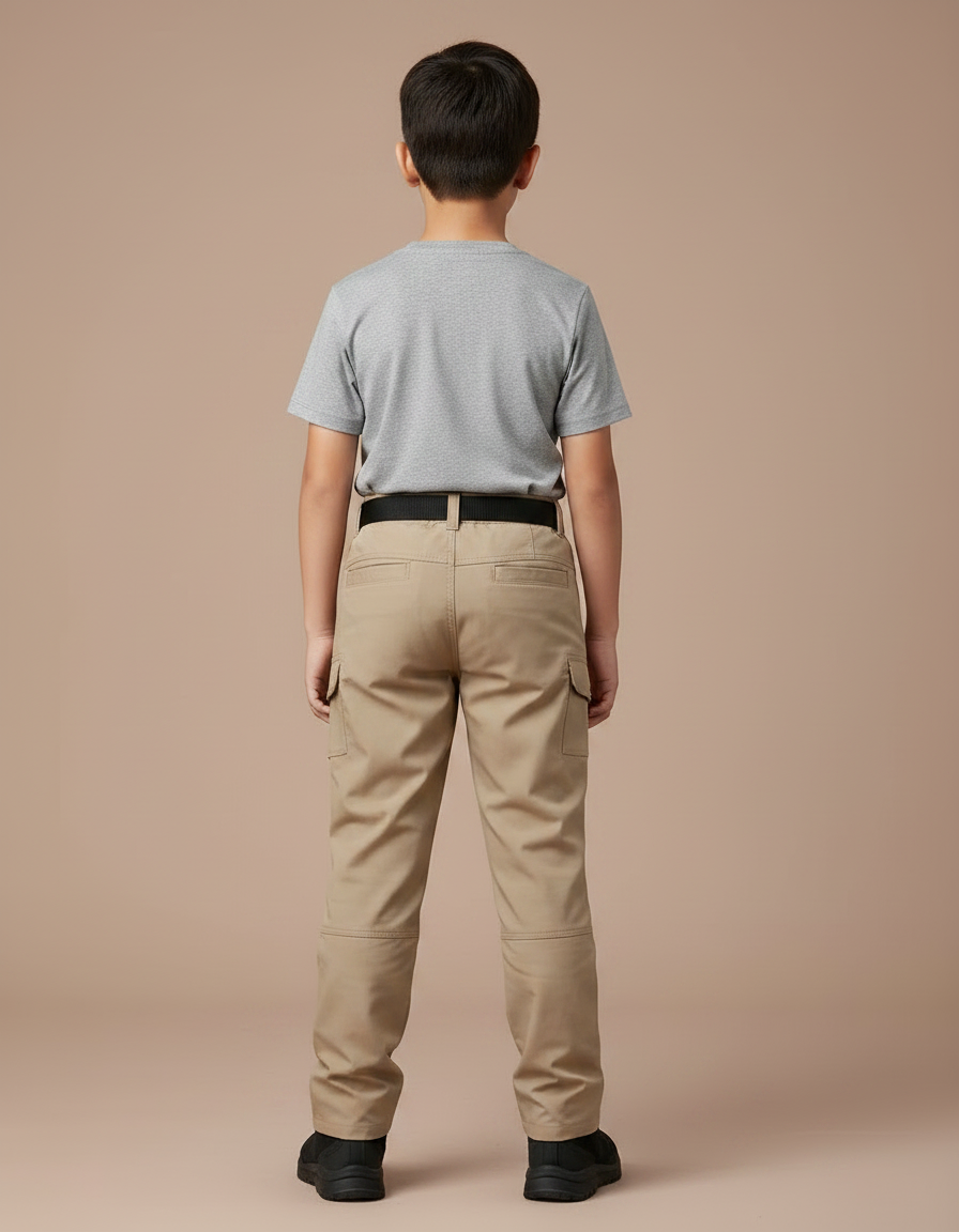 Pantalon Randonnée Beige Enfant Tactique Résistant Multipoches - Polyester - vue 2