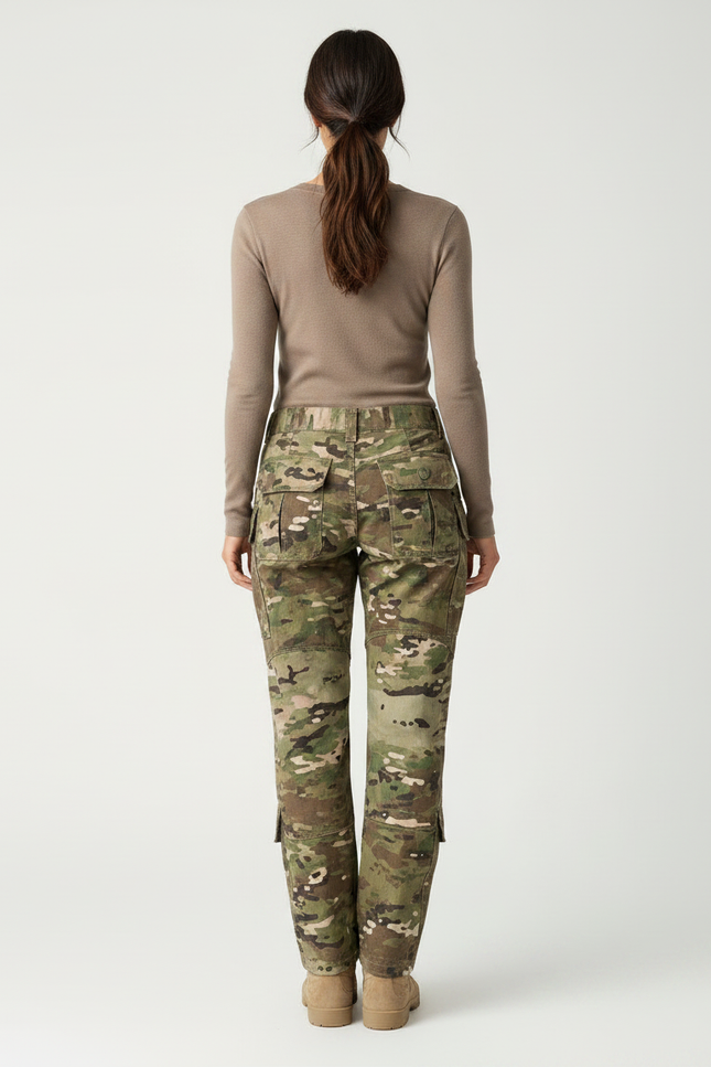 Pantalon Randonnée Multicam Cargo Robuste Femme - Multicolore Toile - vue 2