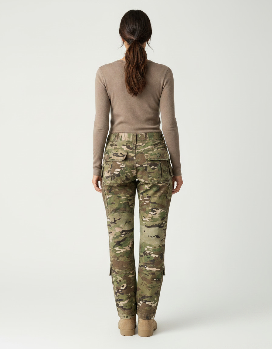 Pantalon Randonnée Multicam Cargo Robuste Femme - Multicolore Toile - vue 2