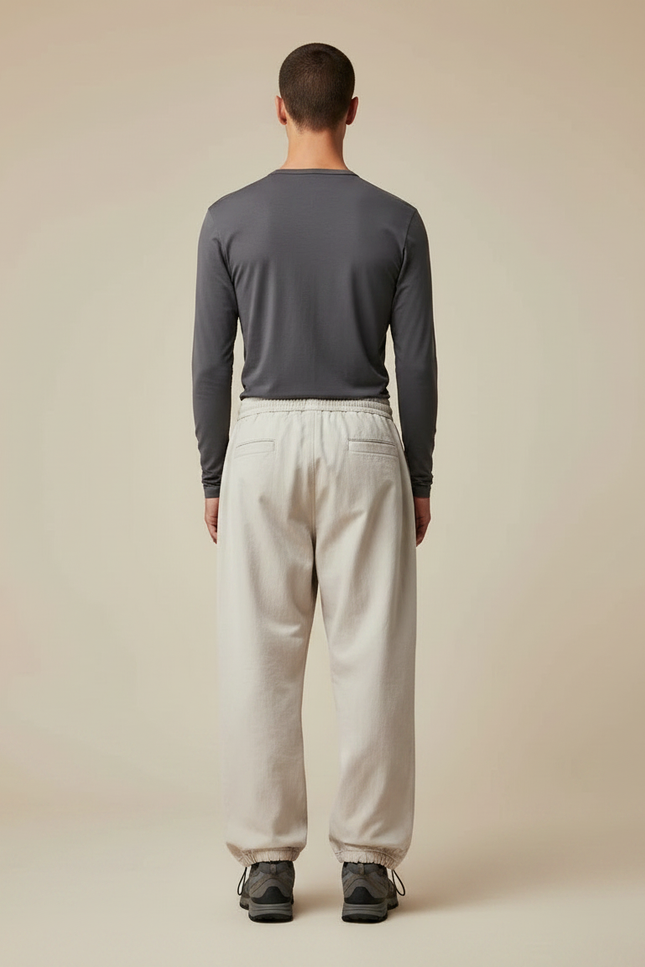 Pantalon Randonnée Beige Coton Ample Cordon Décontracté Homme - vue 2