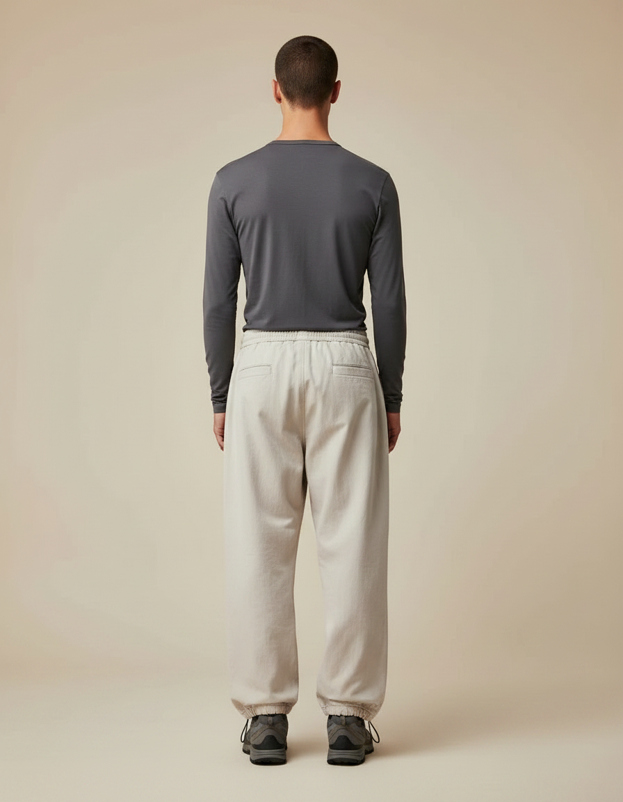 Pantalon Randonnée Beige Coton Ample Cordon Décontracté Homme - vue 2