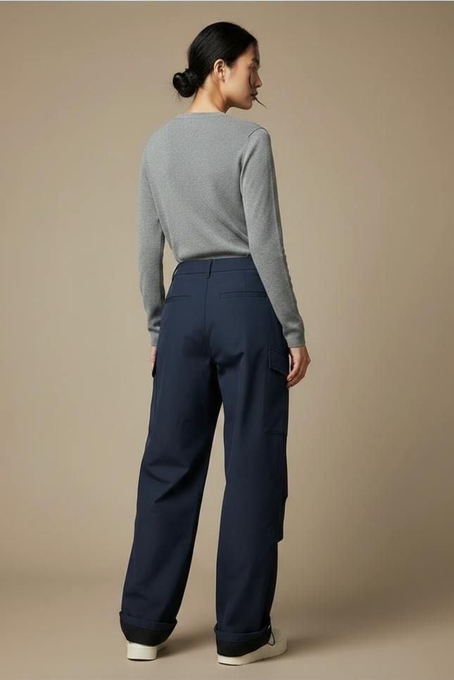 Pantalon Randonnée Bleu Marine Cargo Ample Imperméable Femme - Polyester - vue 2