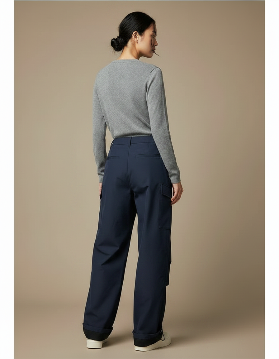 Pantalon Randonnée Bleu Marine Cargo Ample Imperméable Femme - Polyester - vue 2