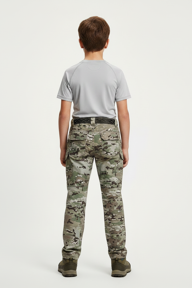 Pantalon Randonnée Camouflage Militaire Multi-Poches Enfant - Multicolore Polyester - vue 2