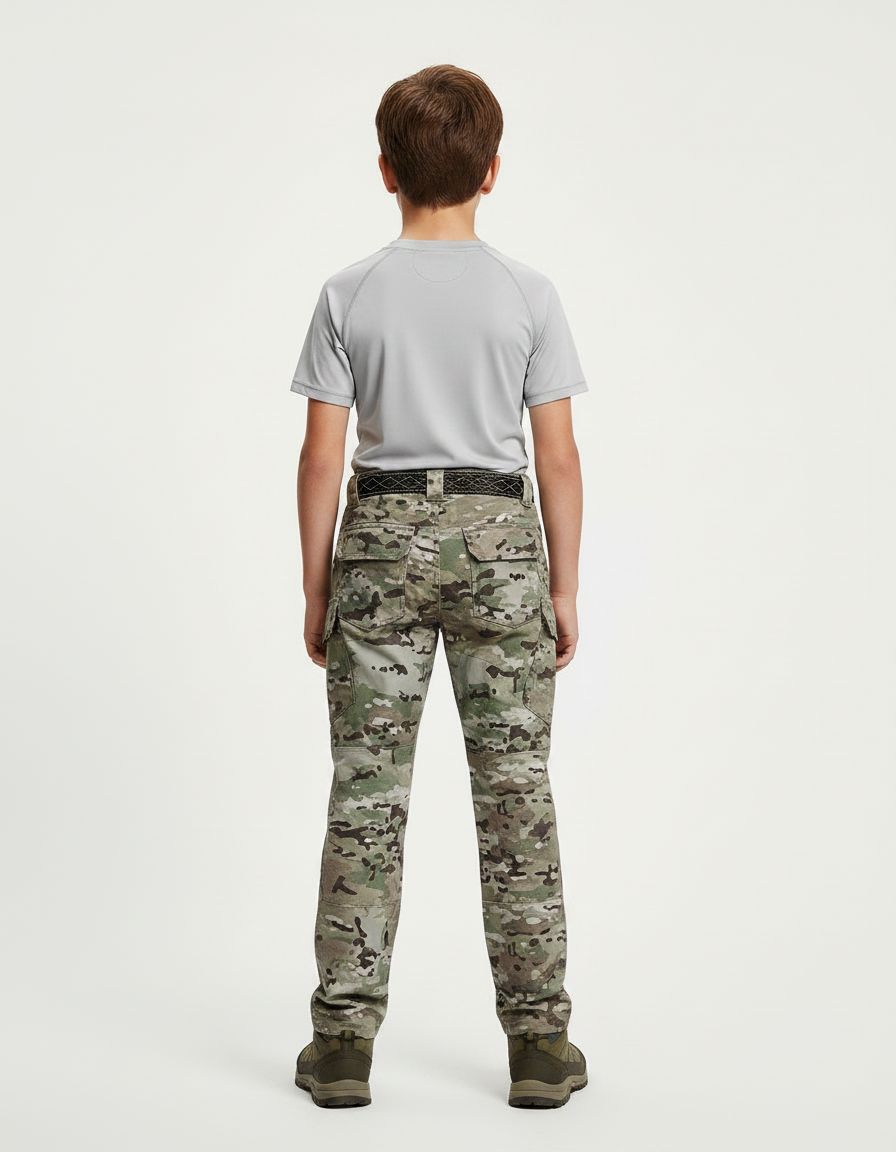 Pantalon Randonnée Camouflage Militaire Multi-Poches Enfant - Multicolore Polyester - vue 2
