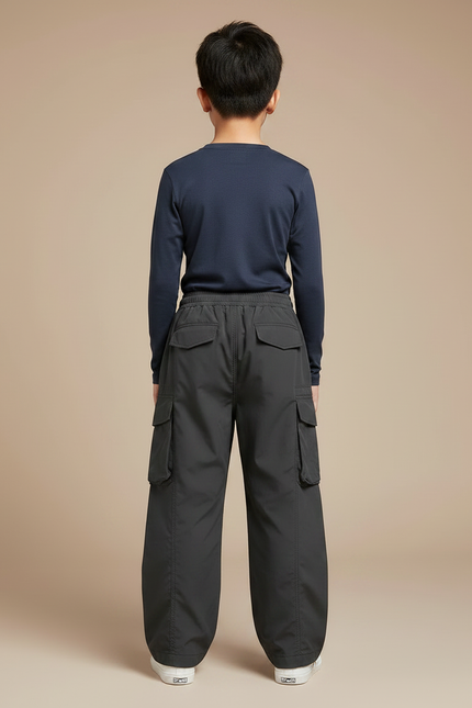 Pantalon Randonnée Gris Ample Cargo Cordon Enfant - Polyester - vue 2