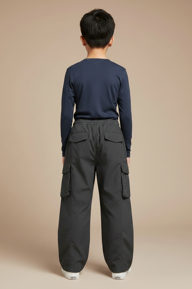 Pantalon Randonnée Gris Ample Cargo Cordon Enfant - Polyester - vue 2