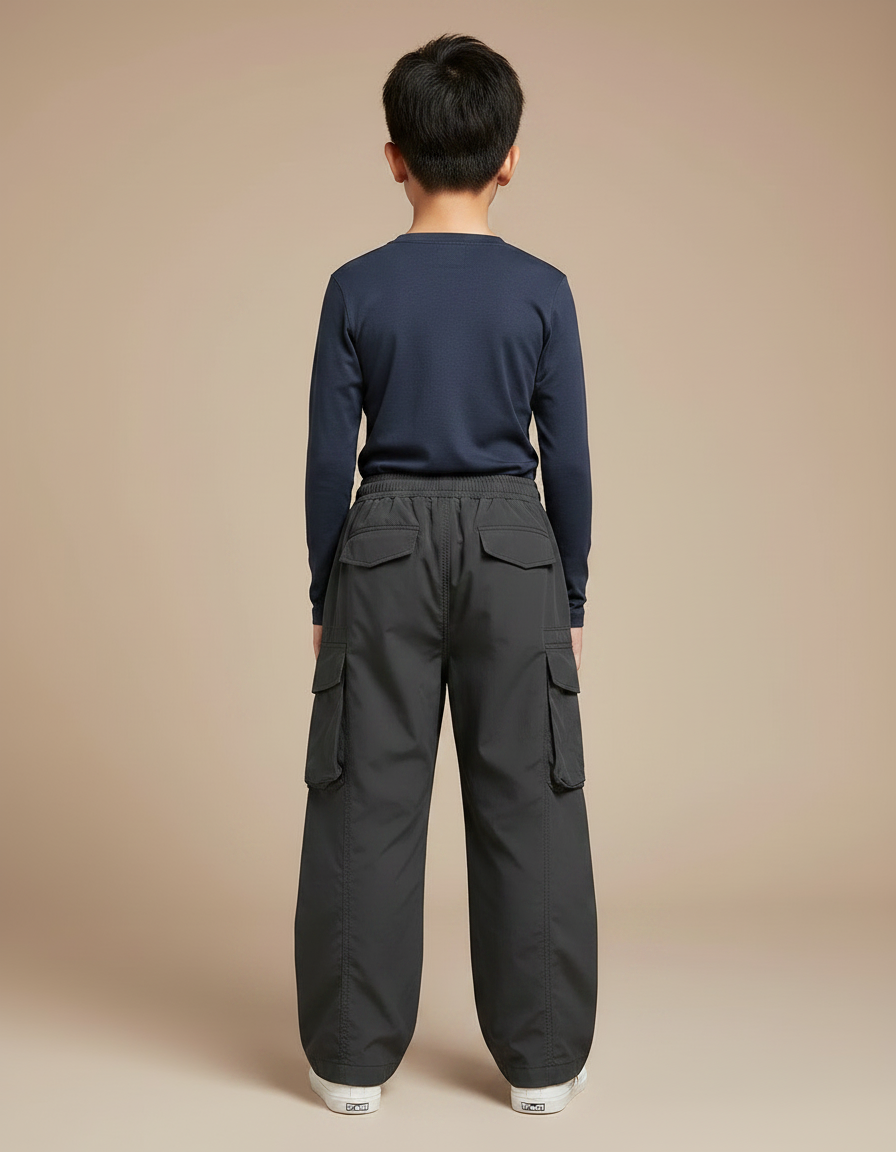 Pantalon Randonnée Gris Ample Cargo Cordon Enfant - Polyester - vue 2