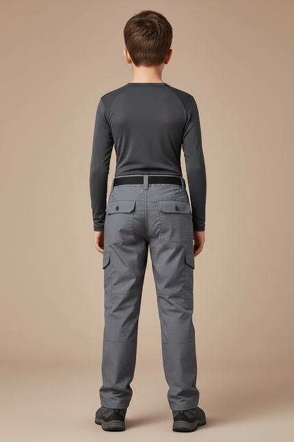Pantalon Randonnée Gris Cargo Tactique Enfant - Polyester - vue 2