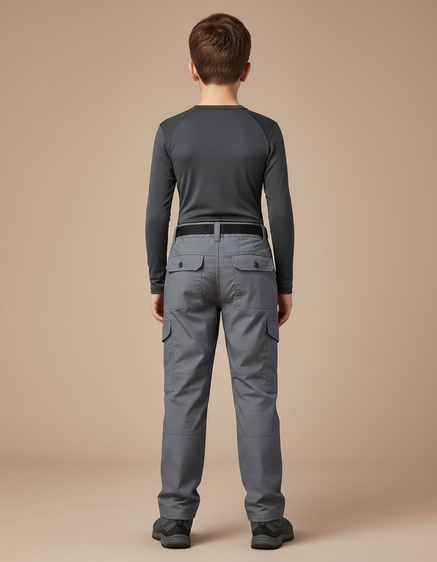 Pantalon Randonnée Gris Cargo Tactique Enfant - Polyester - vue 2