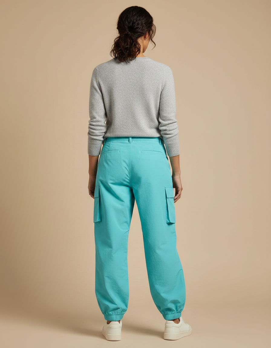 Pantalon Randonnée Turquoise Cargo Ample Décontracté Femme - Bleu Polyester - vue 2