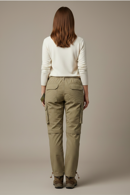 Pantalon Randonnée Kaki Convertible Cargo Femme - Toile - vue 2