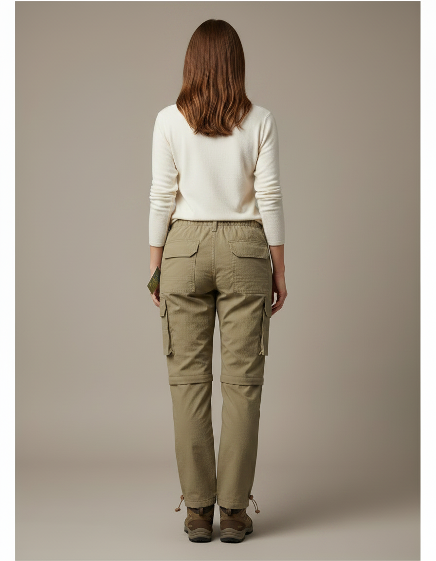 Pantalon Randonnée Kaki Convertible Cargo Femme - Toile - vue 2