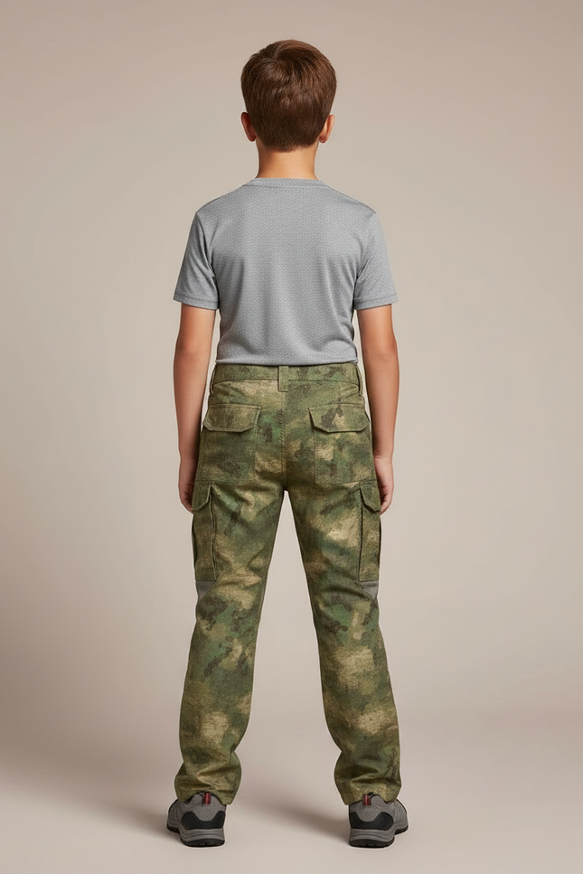 Pantalon Randonnée Camouflage Cargo Enfant Renforcé Multipoches - Kaki Polyester - vue 2