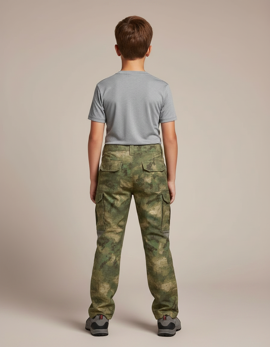 Pantalon Randonnée Camouflage Cargo Enfant Renforcé Multipoches - Kaki Polyester - vue 2