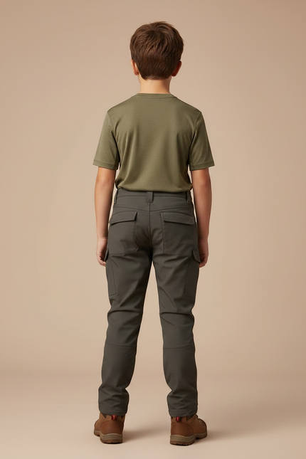 Pantalon Randonnée Gris Cargo Coupe Droite Enfant - Kaki Polyester - vue 2
