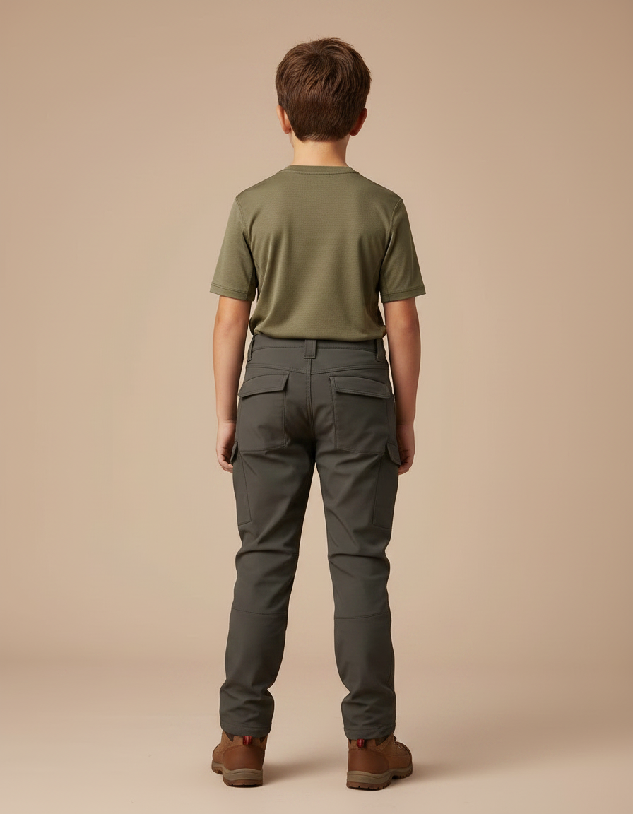 Pantalon Randonnée Gris Cargo Coupe Droite Enfant - Kaki Polyester - vue 2