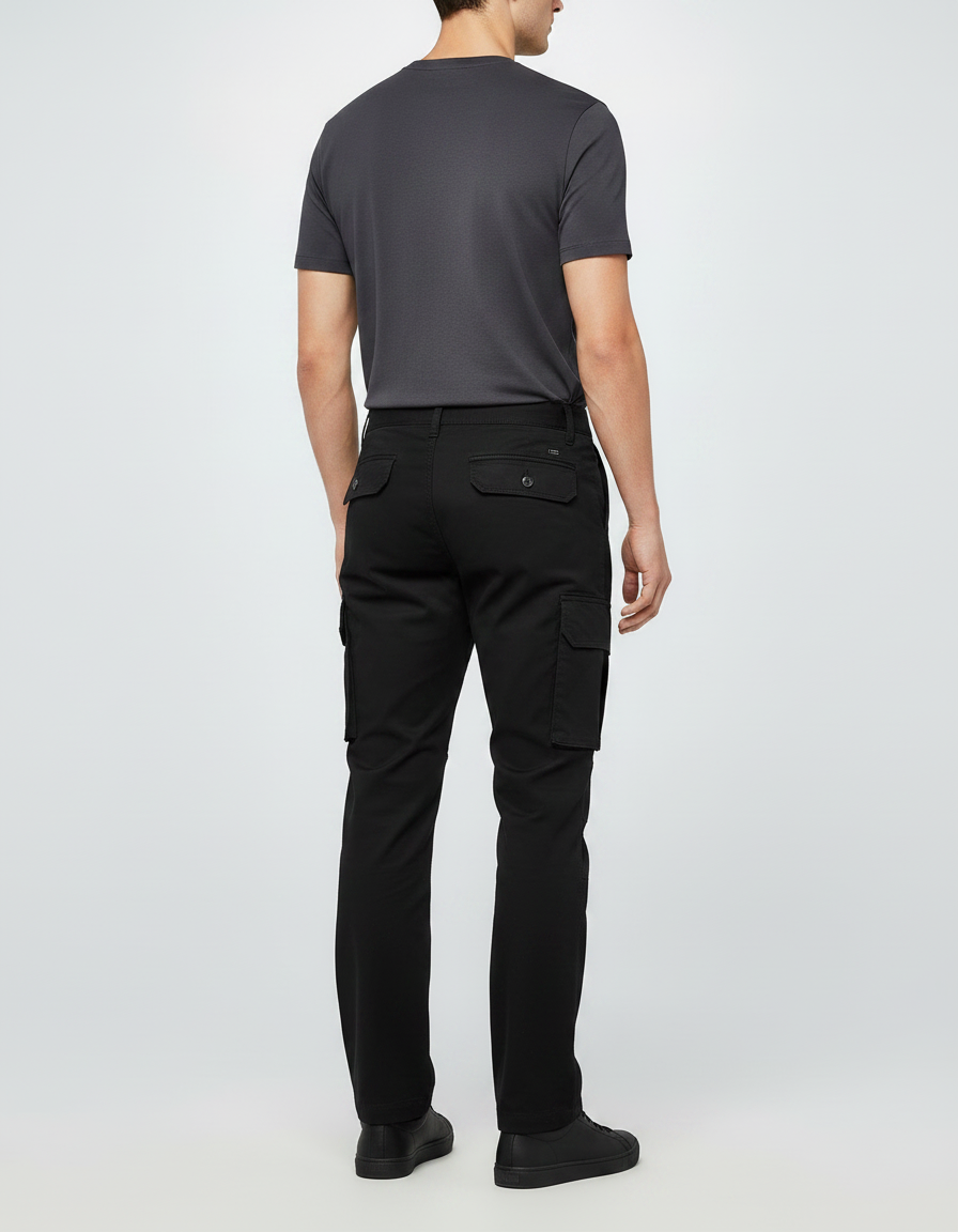 Pantalon Randonnée Noir Cargo Droit Coton Homme - Toile - vue 2