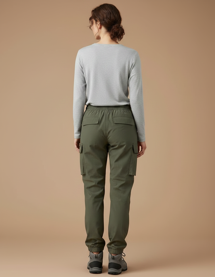 Pantalon Randonnée Cargo Vert Élastique Femme - Kaki Gabardine - vue 2