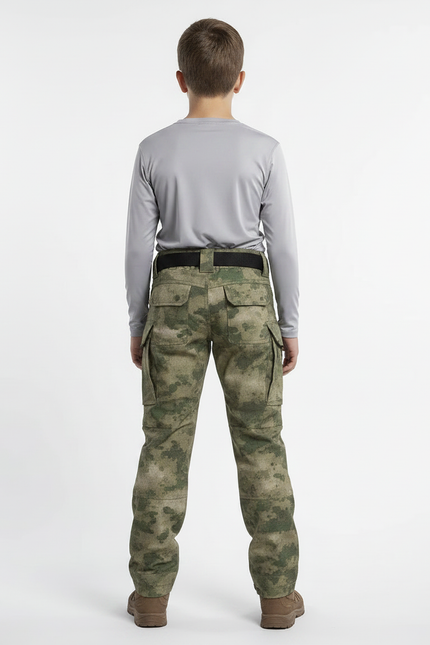 Pantalon Randonnée Camouflage Vert Multipoches Tactique Enfant - Polyester - vue 2